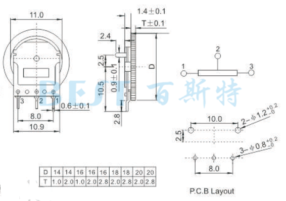 撥盤(pán)電位器WH140-1 SMD參考圖紙 撥盤(pán)電位器WH140-1 SMD參考圖紙